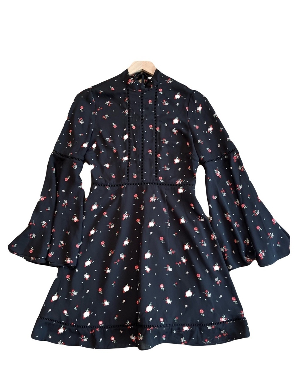 Jack by BB Dakota Floral Mini Dress Bell Sleeve Mock Neck Cottagecore Coquette